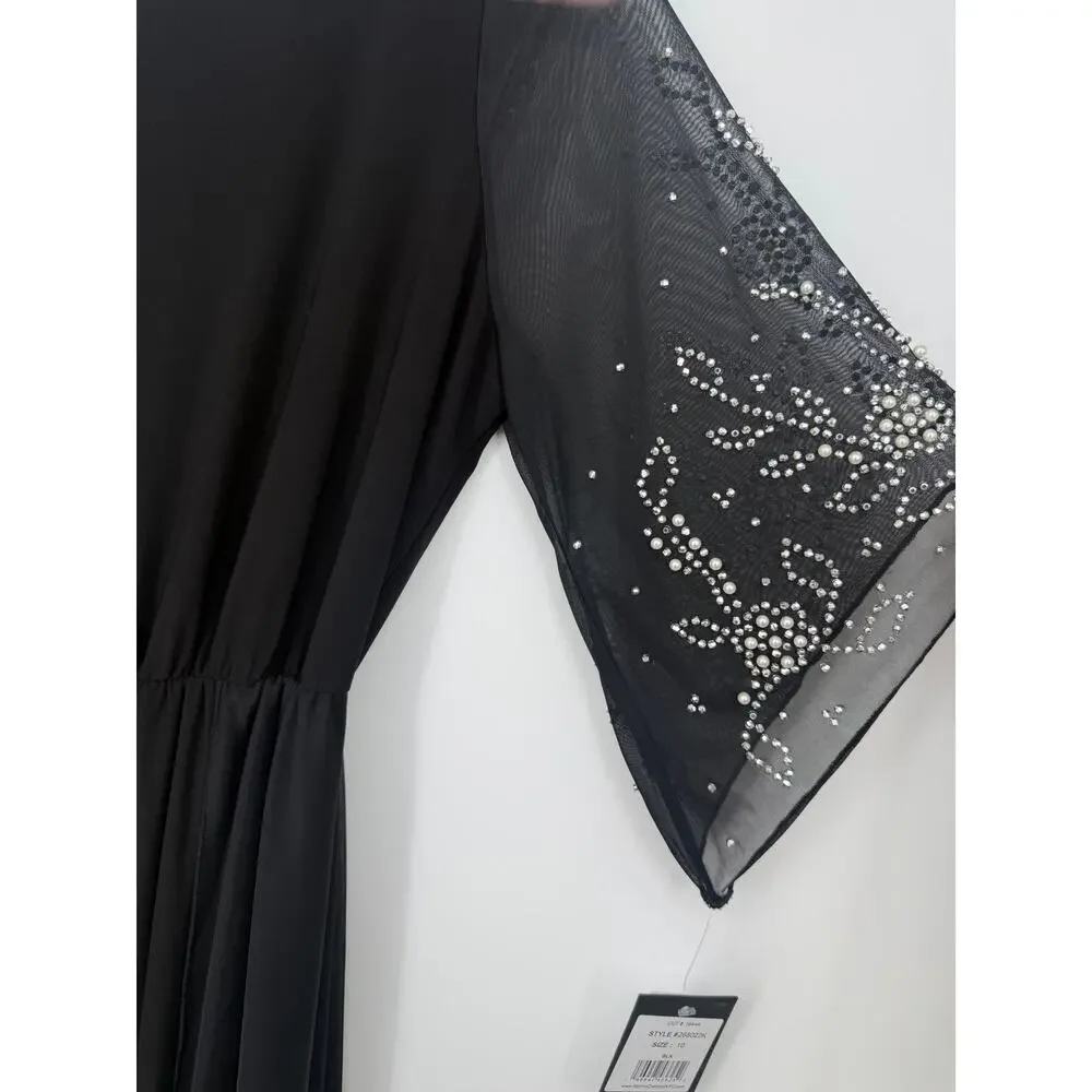 Marina Beaded Elbow Sleeve Jumpsuit Womens Size: 10, Black